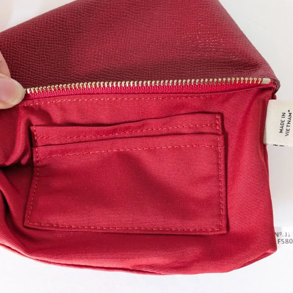 COACH Red Crossgrain Leather Small Wristlet Corner Zip Pouch Card Slots F58032